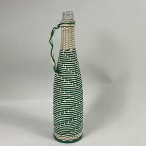 Vinicola Aragona Vintage Woven Plastic Wine Bottle Decanter Green White Spanish